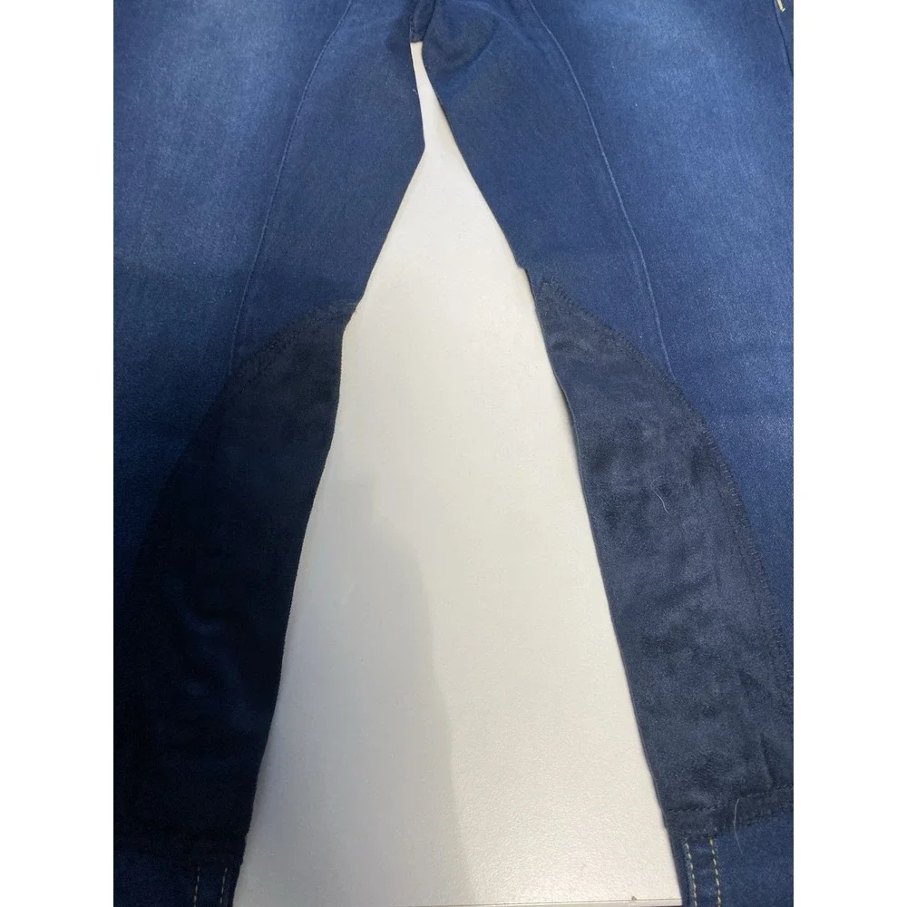 2kgrey Horse Riding Pants 26 in. Women's wow knee patch denim breech indigo blue